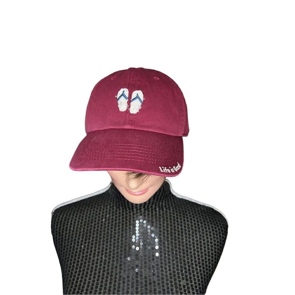 Life is Good Burgundy Baseball Cap Adjustable Strap Unisex Adult